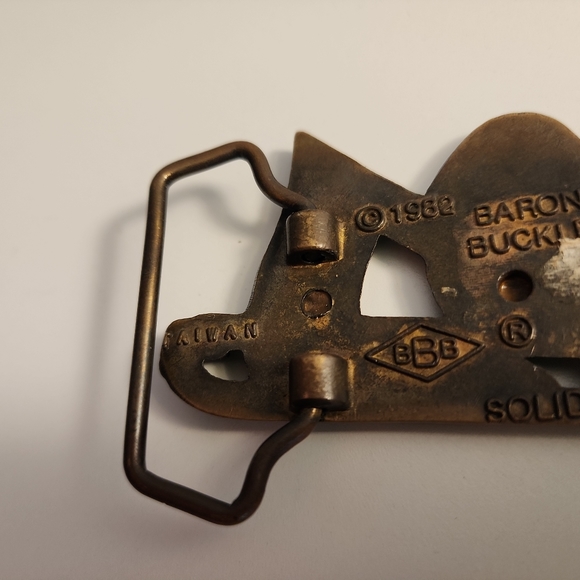 VINTAGE 1982 TROMBONE & MUSICAL NOTE BELT BUCKLE BY BARON BUCKLES, SOLID BRASS - Picture 4 of 7